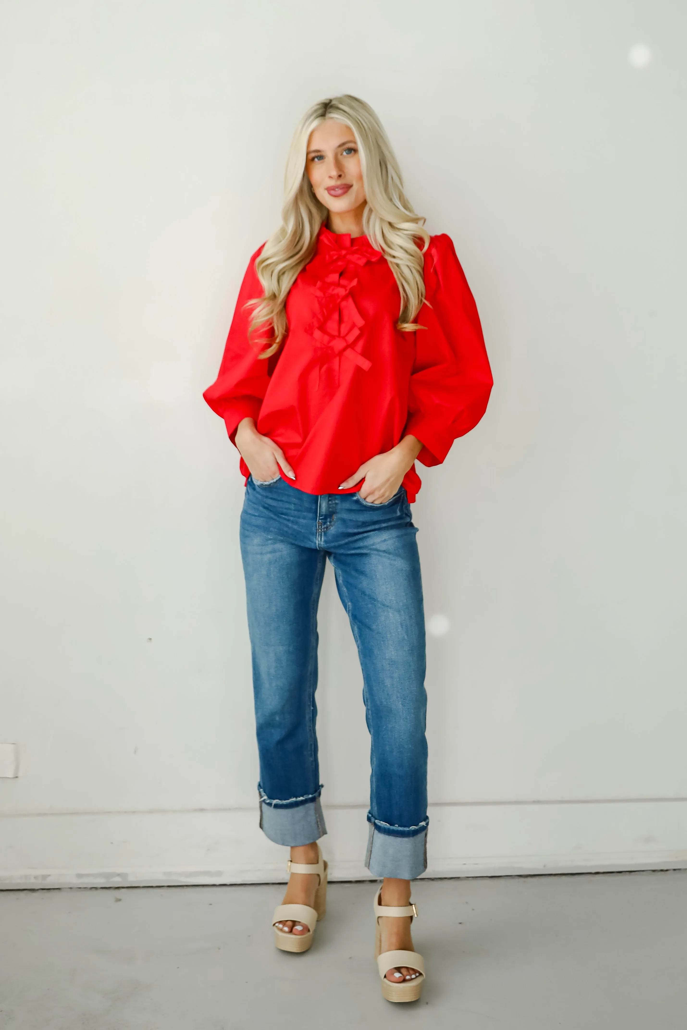 Perfectly Precious Red Bow Blouse